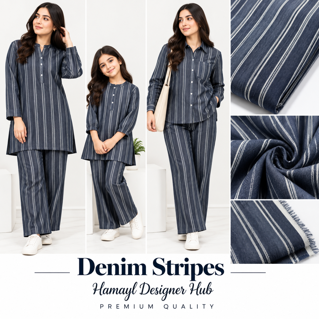 Stripes – soft cotton denim fabric, 58-inch width, unstitched
