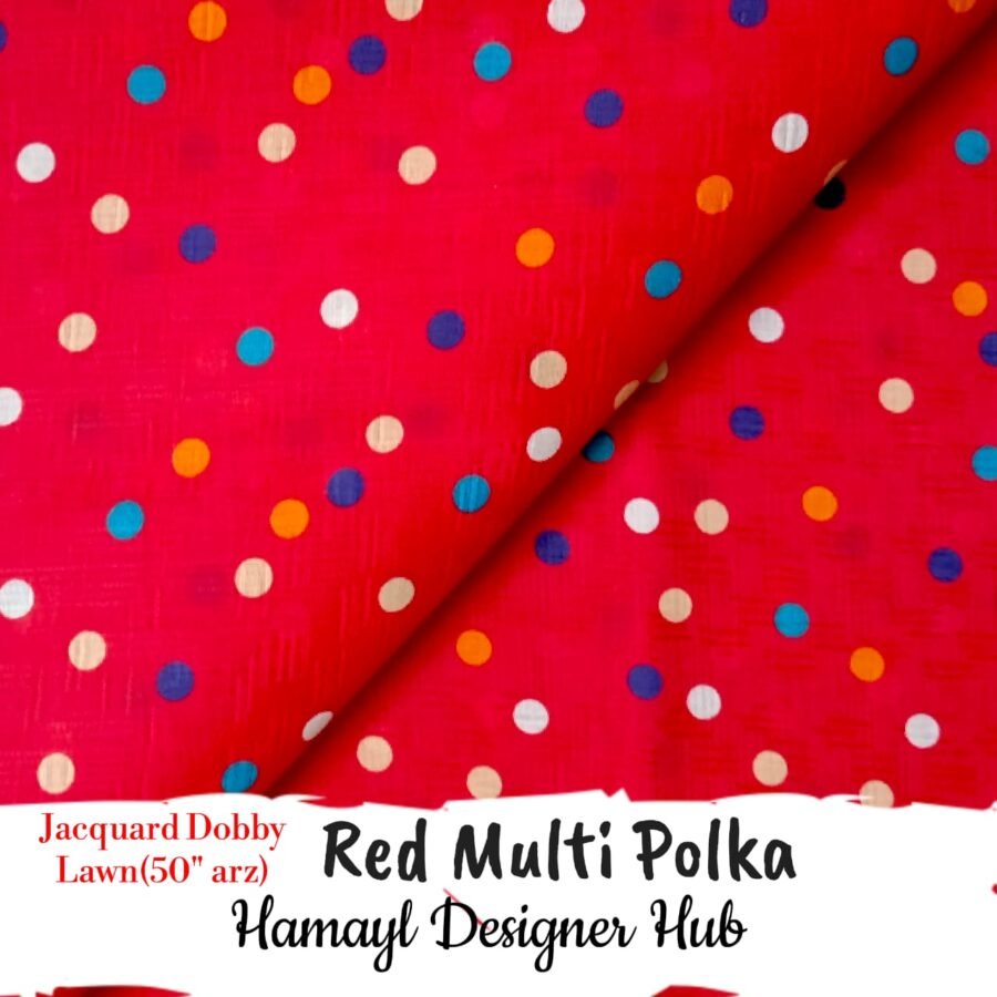 Red Multi Polka- Printed Jacquard — unstitched fabric
