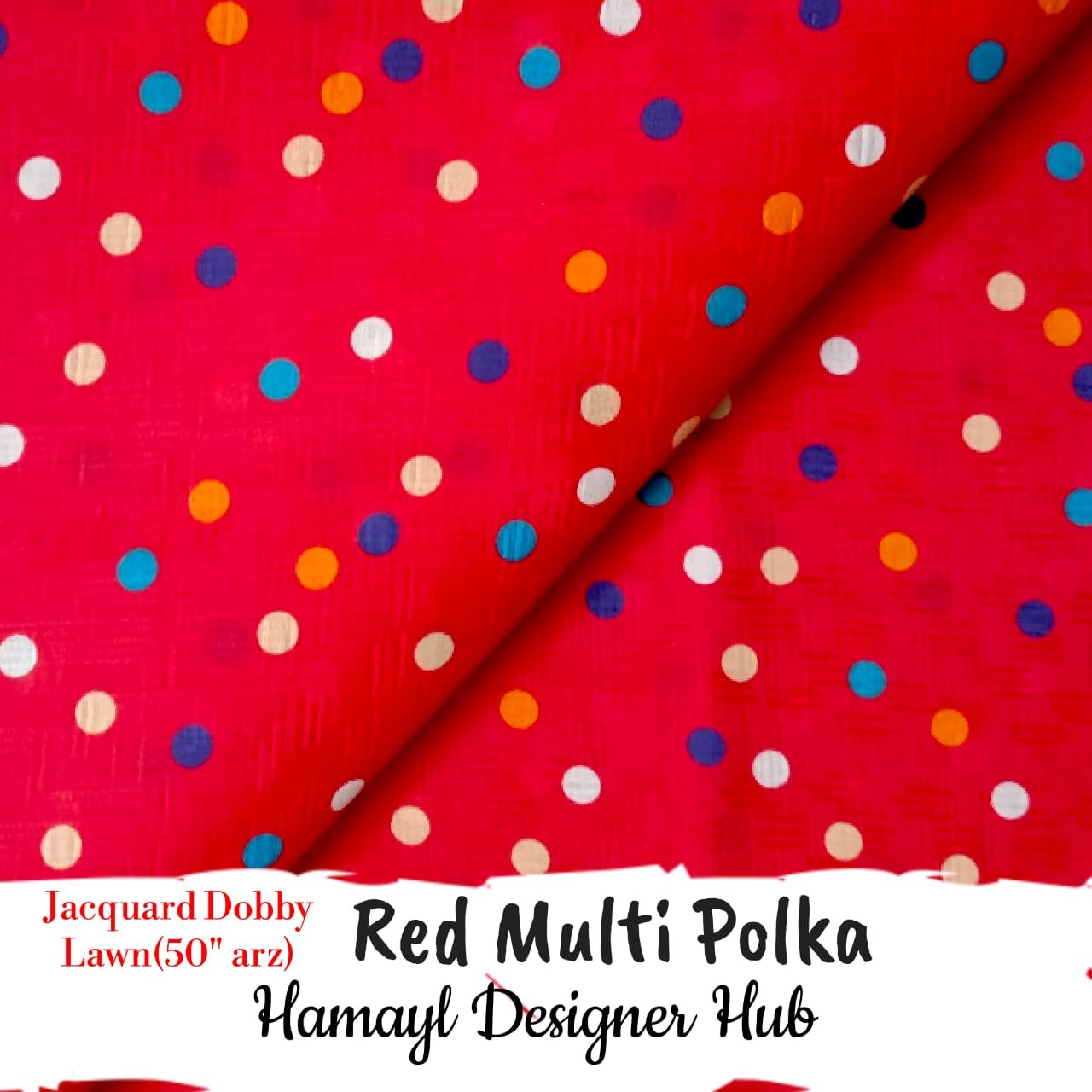 sample printed jacquard Red Multi Polka