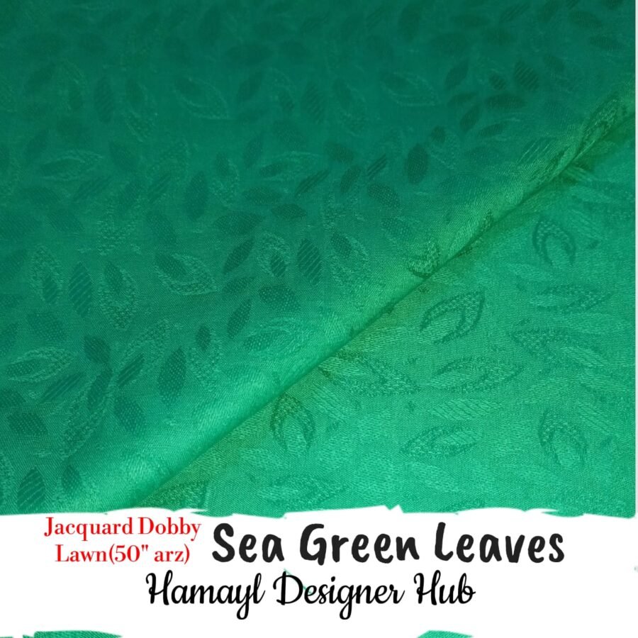 Sea Green Leaves- Plain Jacquard — unstitched fabric