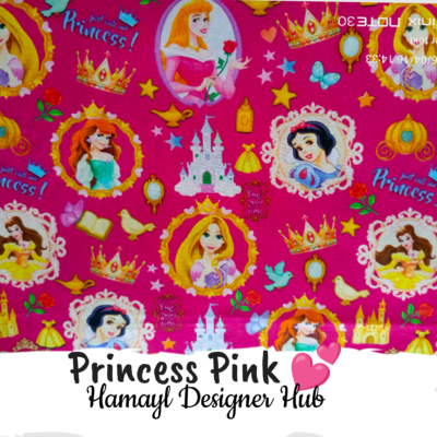 Pink Disney Princes- Fabric -Funky Digital Lawn- Hamayl Designer Hub