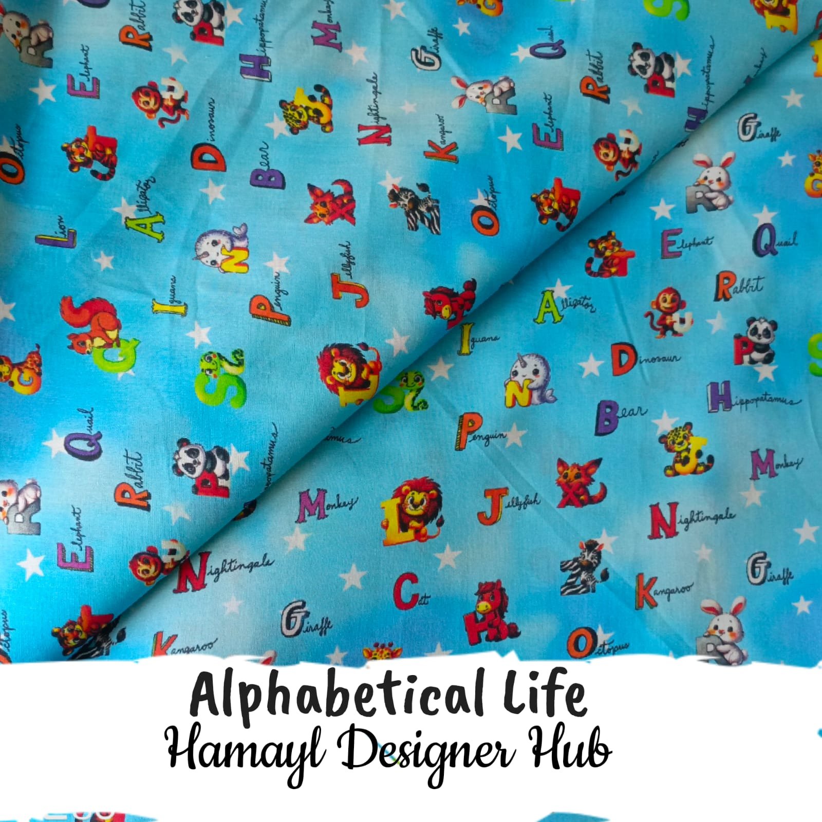 Alphabetical Life – digital printed lawn fabric, 45-inch width, unstitched