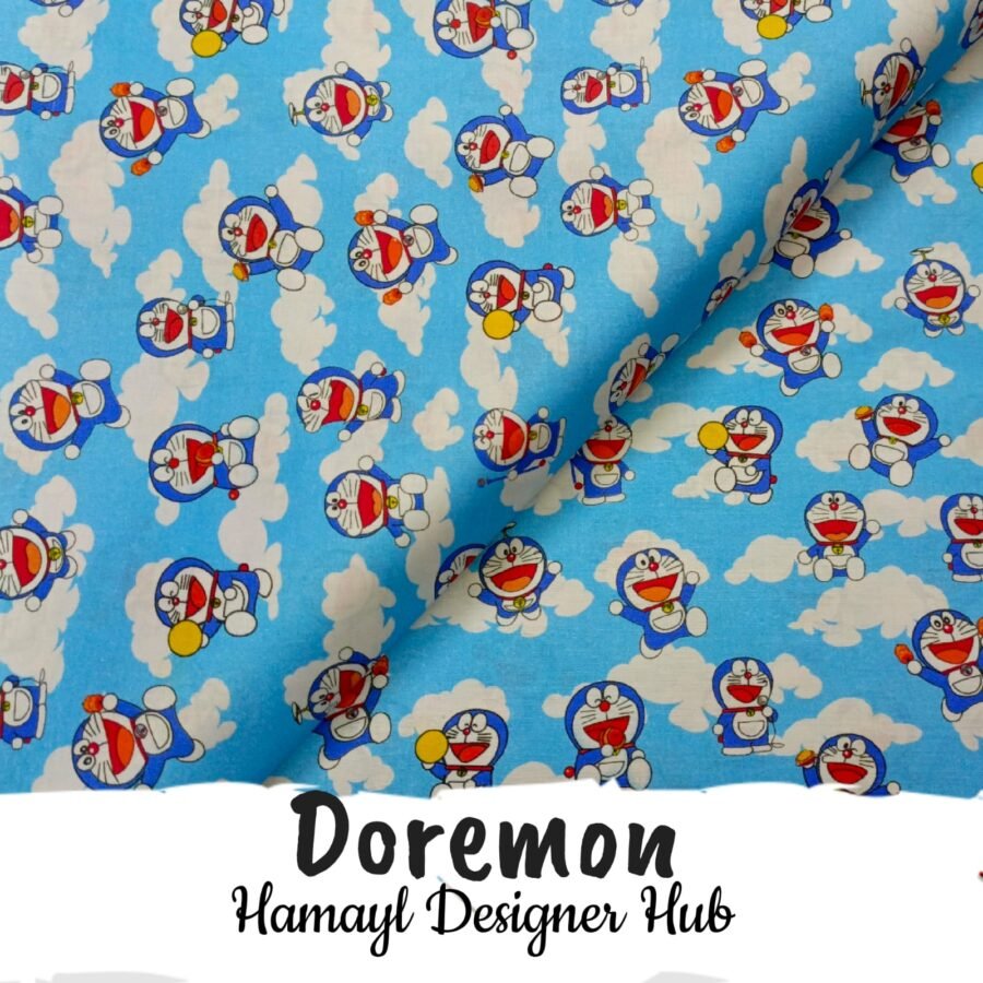 Doremon – digital printed lawn fabric, 45-inch width, unstitched