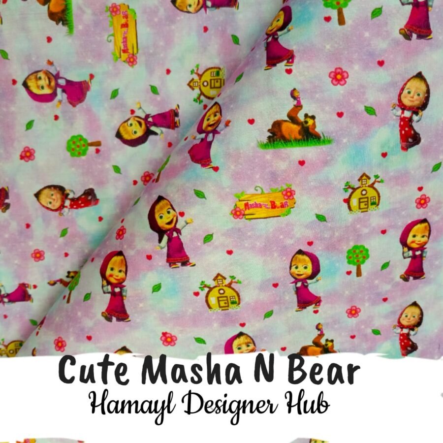 LILAC MASHA N BEAR – digital printed lawn fabric, 45-inch width, unstitched