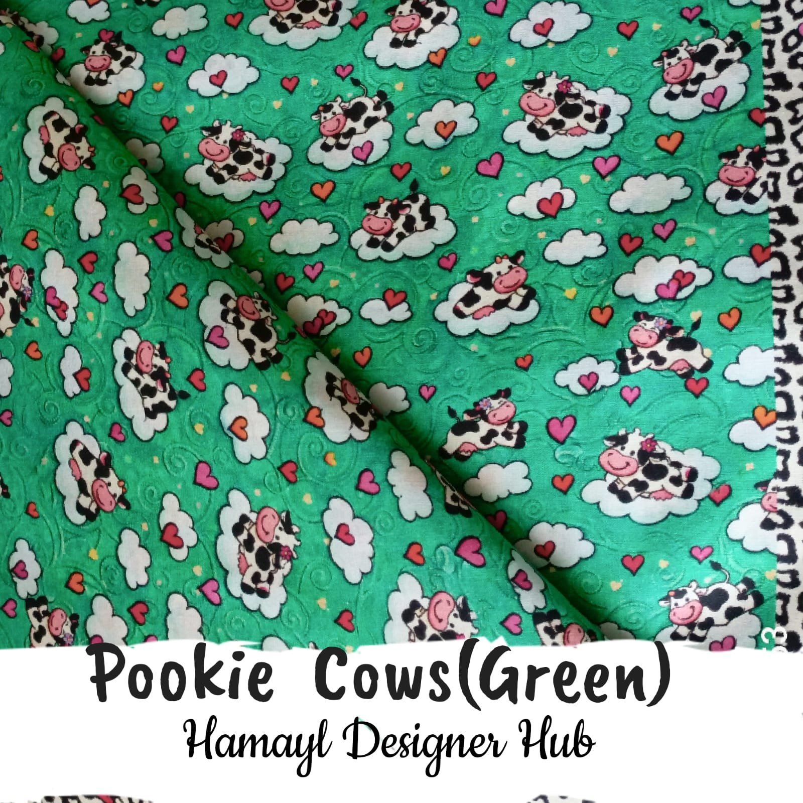 Pookie Cows Green – digital printed lawn fabric, 45-inch width, unstitched
