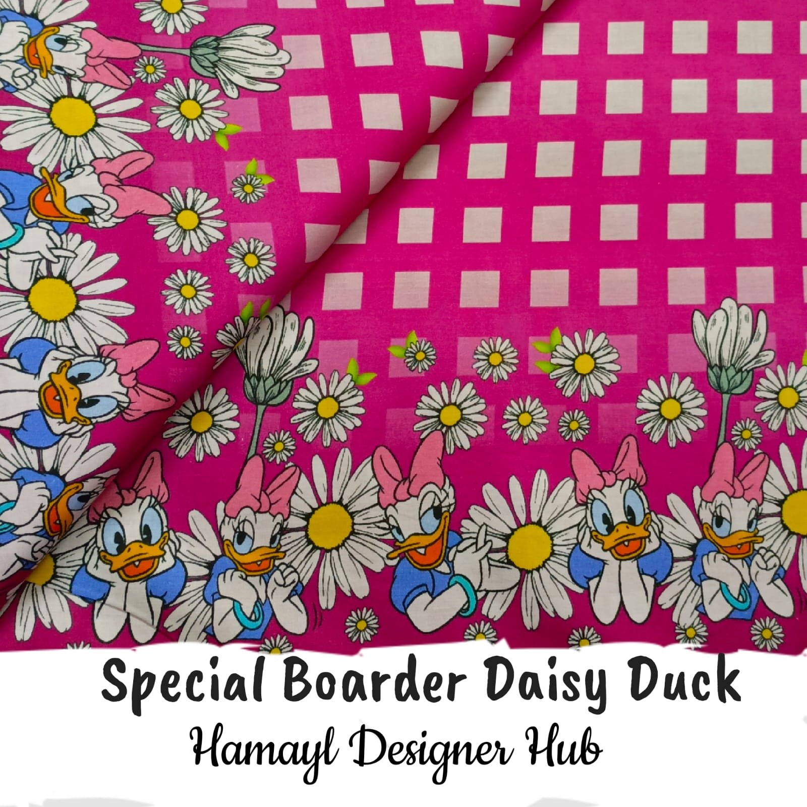 Special Boarder Daisy Duck – digital printed lawn fabric, 45-inch width, unstitched