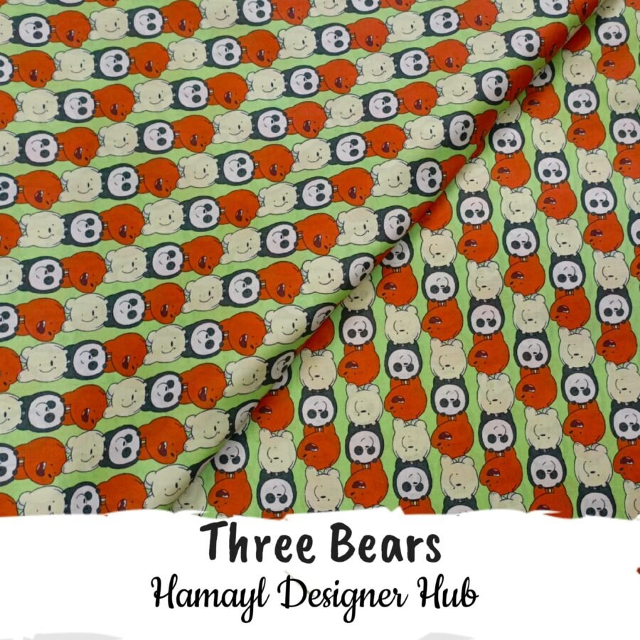 Three Bears – digital printed lawn fabric, 45-inch width, unstitched