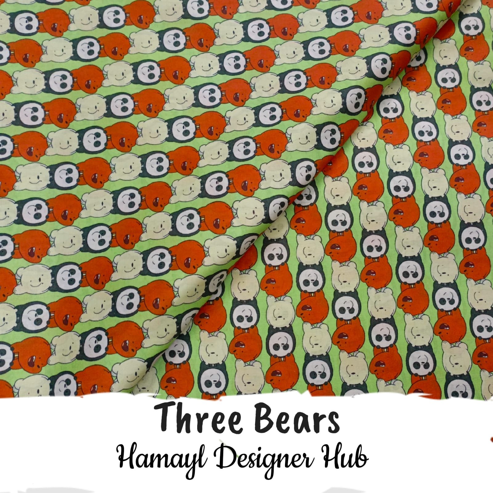 Three Bears – digital printed lawn fabric, 45-inch width, unstitched