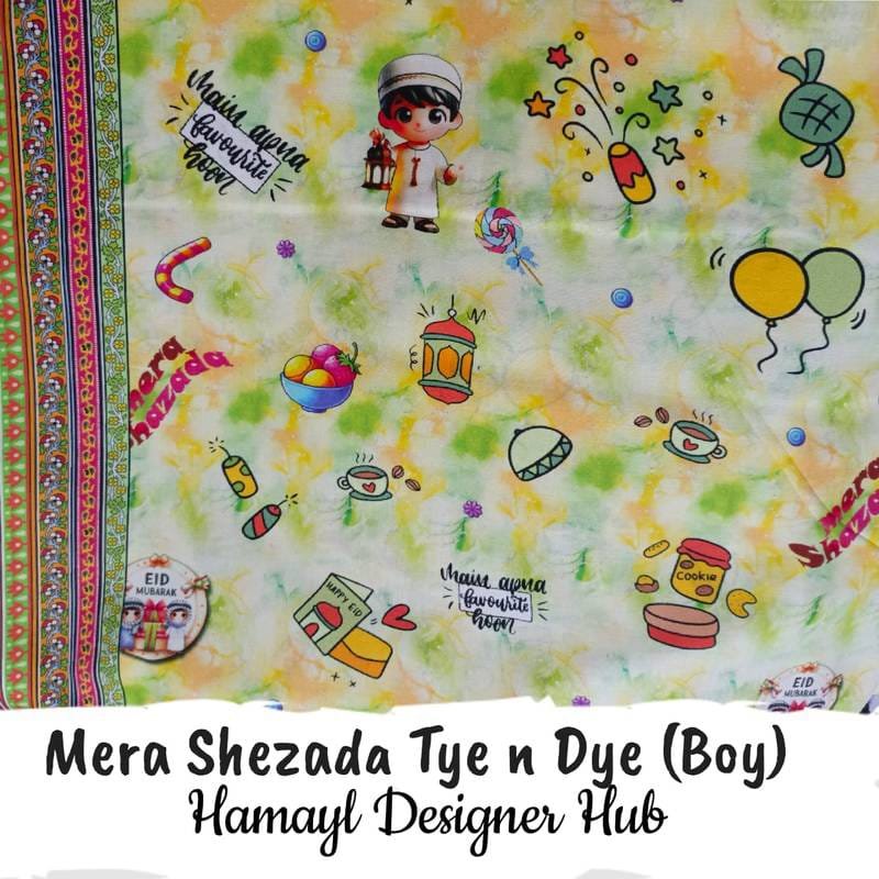 toot tiny tractors fabric funky digital lawn hamayl designer hub Mera Shezada Tye n Dye (Boy)