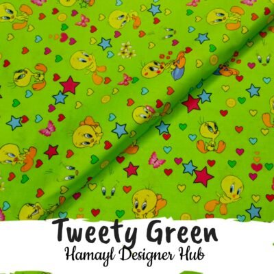 Tweety Green- Fabric -Funky Digital Lawn- Hamayl Designer Hub