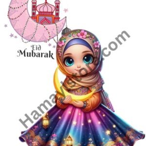 Eid Mubarak Moon Princess Girl 5x5 Iron On Patches in Pakistan Islamic waterproof HD heat transfer for cotton lawn khaddar hoodies