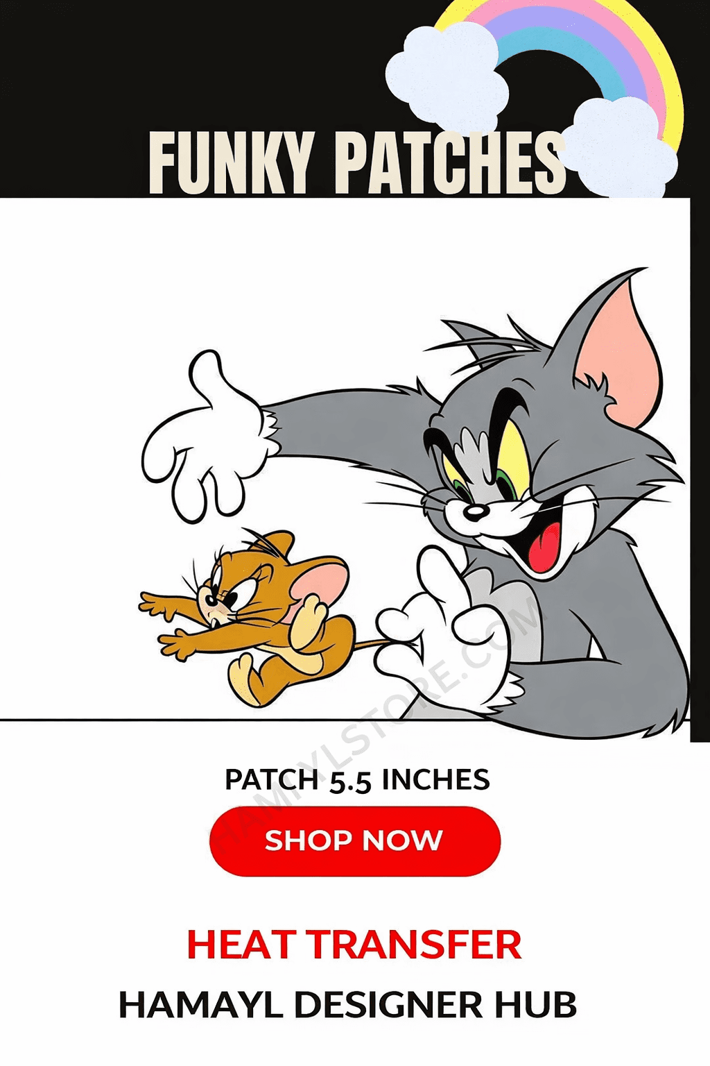 tom & jerry heat transfer iron on patch 5 inches – kids cartoon patch Tom and Jerry iron on heat transfer patch 5.5 inches for kids shirts Pakistan 2026