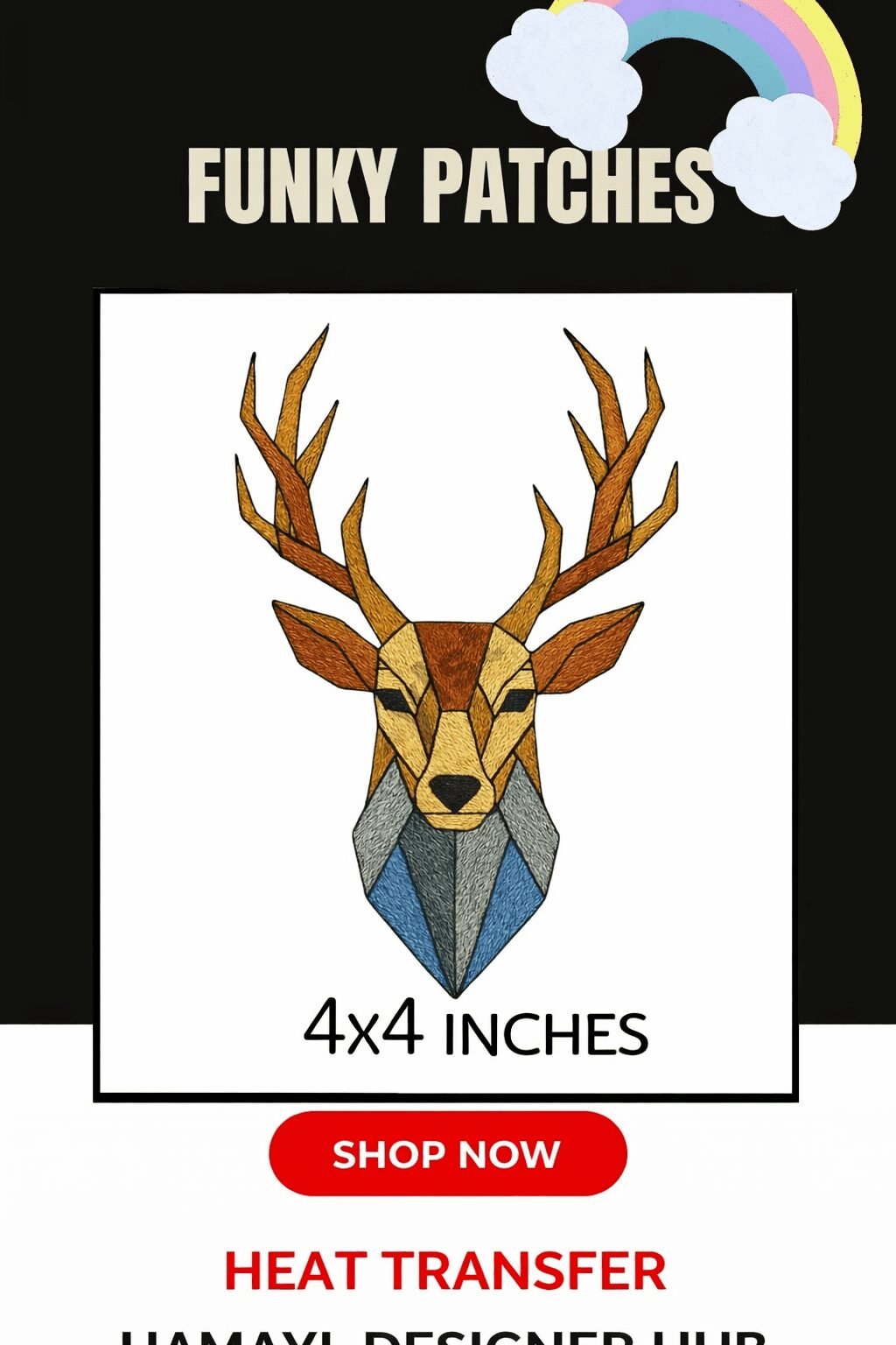 Heat transfer patches Pakistan Funky Patch 224 geometric deer 4x4 inch iron on