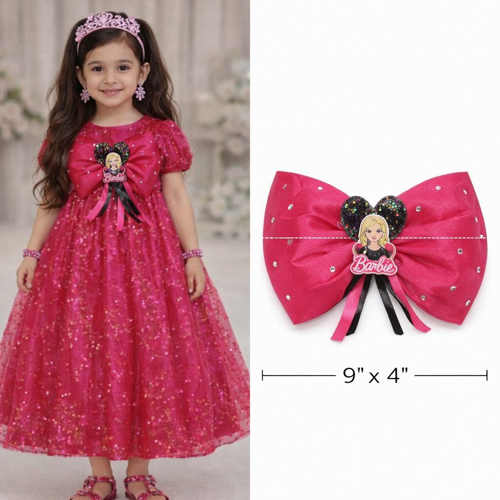 Pink Fancy Frock Bow in Pakistan – 9x4 Inch Removable Doll Theme Dress Bow