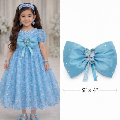 Sky Blue Fancy Frock Bows in Pakistan – 9x4 Inch Removable Butterfly Luxury Dress Bow | Hamayl Designer Hub