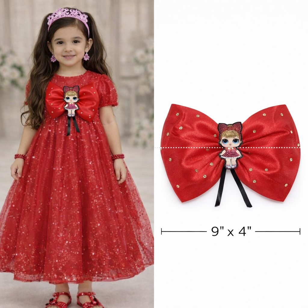 Red Fancy Frock Bow in Pakistan – 9x4 Inch Removable Luxury Dress Bow