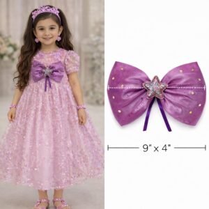 purple fancy frock bows in pakistan, removable dress bow, 9x4 inch bow, star dress bow, girls party bow pakistan, wedding frock bow, kids fashion accessories pakistan, hamayl designer hub bows