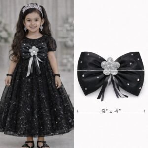 Black & Silver Fancy Frock Bow in Pakistan – 9x4 Inch Removable Luxury Dress Bow