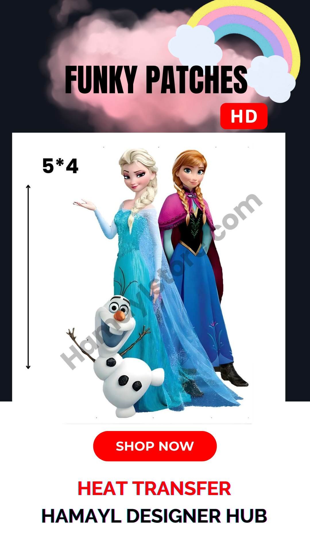 Frozen Elsa Anna Olaf – kids cartoon iron-on patch, 5x4 inches