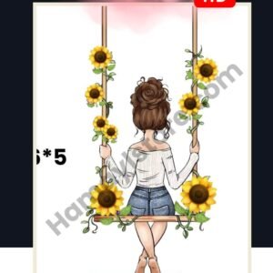 Sunflower Girl Swing 6x5 Iron On Patches in Pakistan waterproof heat transfer patch for summer lawn and winter hoodies Punjab Sindh KPK