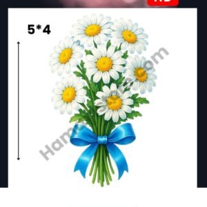 White Daisy Bouquet 5x4 Iron On Patches in Pakistan waterproof heat transfer patch for summer lawn and winter hoodies Punjab Sindh KPK