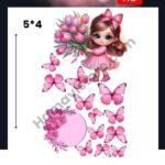 Pink Butterfly Girl Floral 5x4 Iron On Patches in Pakistan waterproof heat transfer patch for summer lawn and winter hoodies Punjab Sindh KPK