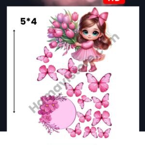 Pink Butterfly Girl Floral 5x4 Iron On Patches in Pakistan waterproof heat transfer patch for summer lawn and winter hoodies Punjab Sindh KPK