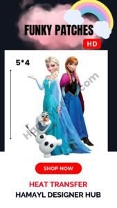 Funky Patch 247-Frozen Elsa Anna Olaf Patch 5x4 Inches – Iron On Patches in Pakistan | Waterproof HD Heat Transfer for Girls Dresses