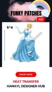 Funky Patch 248-Cinderella Princess Patch 5x4 Inches – Iron On Patches in Pakistan | Waterproof HD Heat Transfer for Girls Dresses