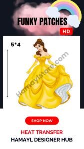 Funky Patch 249-Belle Princess Patch 5x4 Inches – Iron On Patches in Pakistan | Waterproof HD Heat Transfer for Girls Dresses