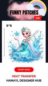funcy patch 251-Ice Queen Splash Patch 5x5 Inches – Iron On Patches in Pakistan | Waterproof HD Heat Transfer for Girls Dresses