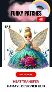 Funky patch 252-Fairy Princess Wings Patch 5x5 Inches – Iron On Patches in Pakistan | Waterproof HD Heat Transfer for Girls Dresses