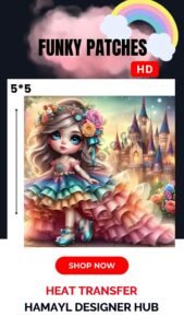 Funky patch 253-Royal Rainbow Princess Patch 5x5 Inches – Iron On Patches in Pakistan | Waterproof HD Heat Transfer for Girls Dresses
