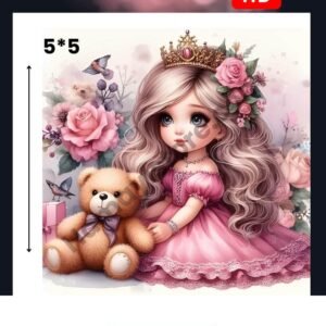 Royal Pink Princess Teddy 5x5 Iron On Patches in Pakistan waterproof HD heat transfer for girls dresses lawn cotton khaddar hoodies denim