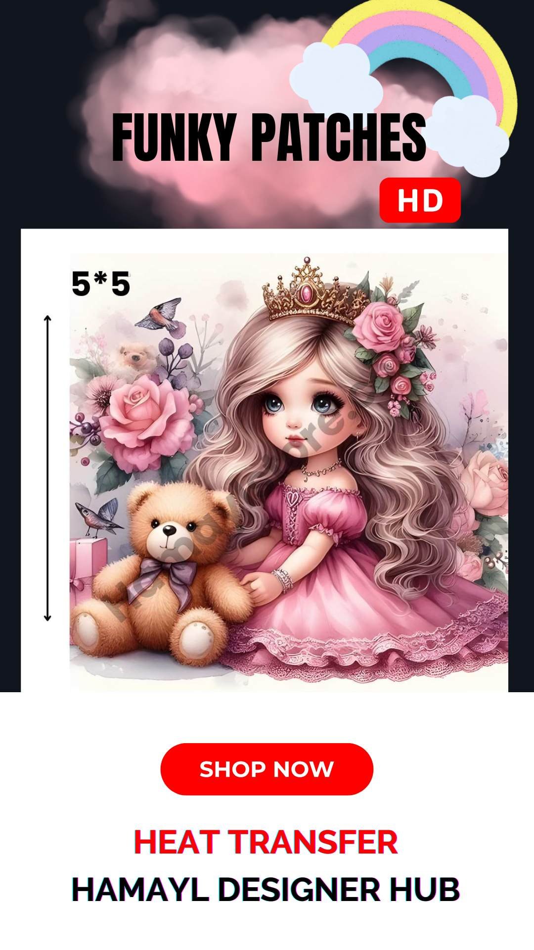 Royal Pink Princess Teddy 5x5 Iron On Patches in Pakistan waterproof HD heat transfer for girls dresses lawn cotton khaddar hoodies denim Royal Pink Princess Teddy 5x5 Iron On Patches in Pakistan waterproof HD heat transfer for girls dresses lawn cotton khaddar hoodies denim