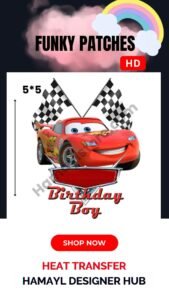 Funky Patch 262-Racing Car Birthday Boy Patch 5x5 Inches – Iron On Patches in Pakistan | Waterproof HD Heat Transfer