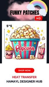 Funky Patch 261-Cute Popcorn Patch 5x5 Inches – Iron On Patches in Pakistan | Waterproof HD Heat Transfer