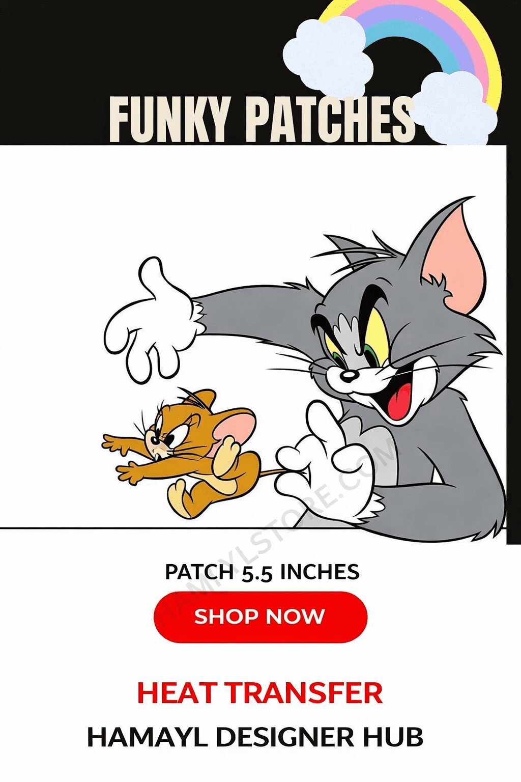 Tom and Jerry – kids cartoon iron-on patch, 5x4 inches