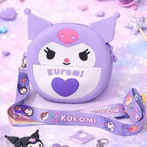 Kuromi lilac silicone crossbody bag for kids with adjustable strap