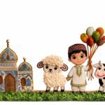 Funky patch 320-🌙🐑 Boy Eid Village Scene Border – 22 Inch