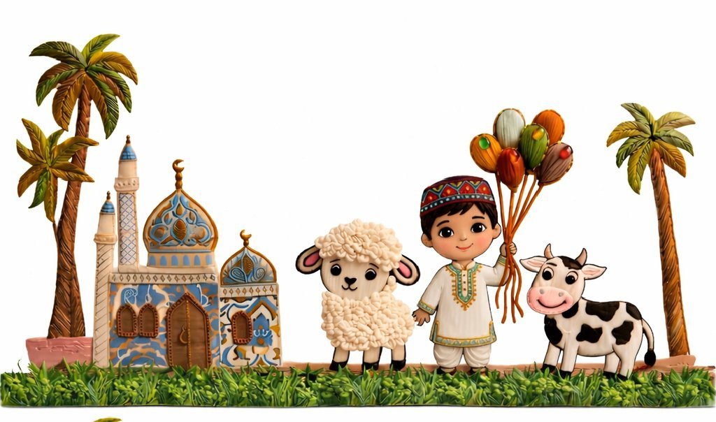 Boy Eid Village Scene Border β 22 Inch β border iron-on patch
