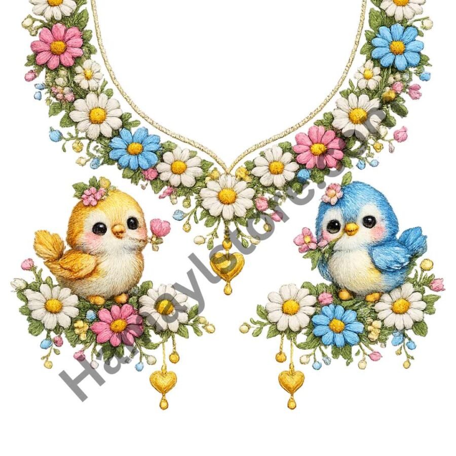 Cute Birds Floral Neckline Patch 10 Inch – floral iron-on patch