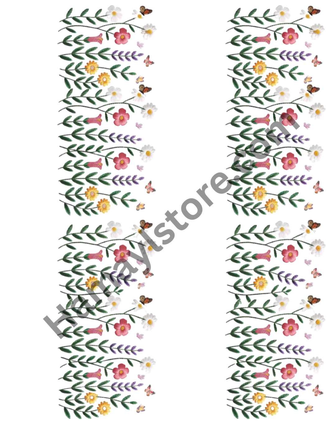 Floral Leaves Border 22 Inch – Effect Embroidered Style – border iron-on patch