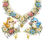 Funky patch 299-Cute Birds Floral Neckline Patch 10 Inch – HD Heat Transfer for Kids Dresses Pakistan