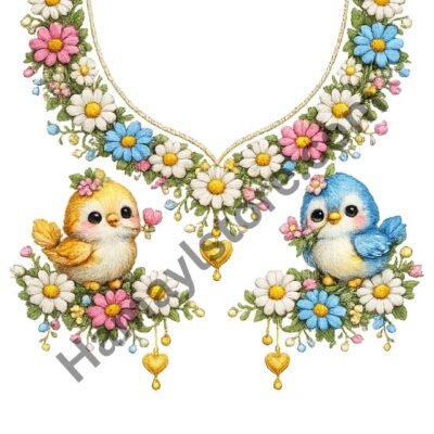Funky patch 299-Cute Birds Floral Neckline Patch 10 Inch – HD Heat Transfer for Kids Dresses Pakistan