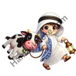 Funky Patch 325-Eid Boy with Cow Patch 5 Inch – Cute Cartoon Heat Transfer Patch