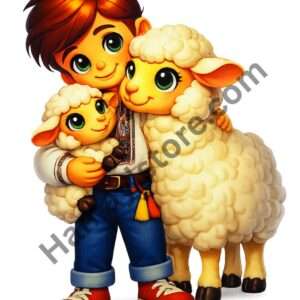 Funky Patch 326-Boy with Sheep Patch 5 Inch – Cute Cartoon Eid Heat Transfer Patch