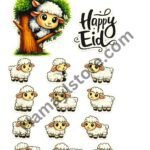 happy eid sheep patch set 7x4 inch cute lamb cartoon heat transfer patches pakistan