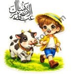Funky Patch 337-Eid ul Adha Boy with Cow Patch 5 Inch – Cute Cartoon Heat Transfer Patch