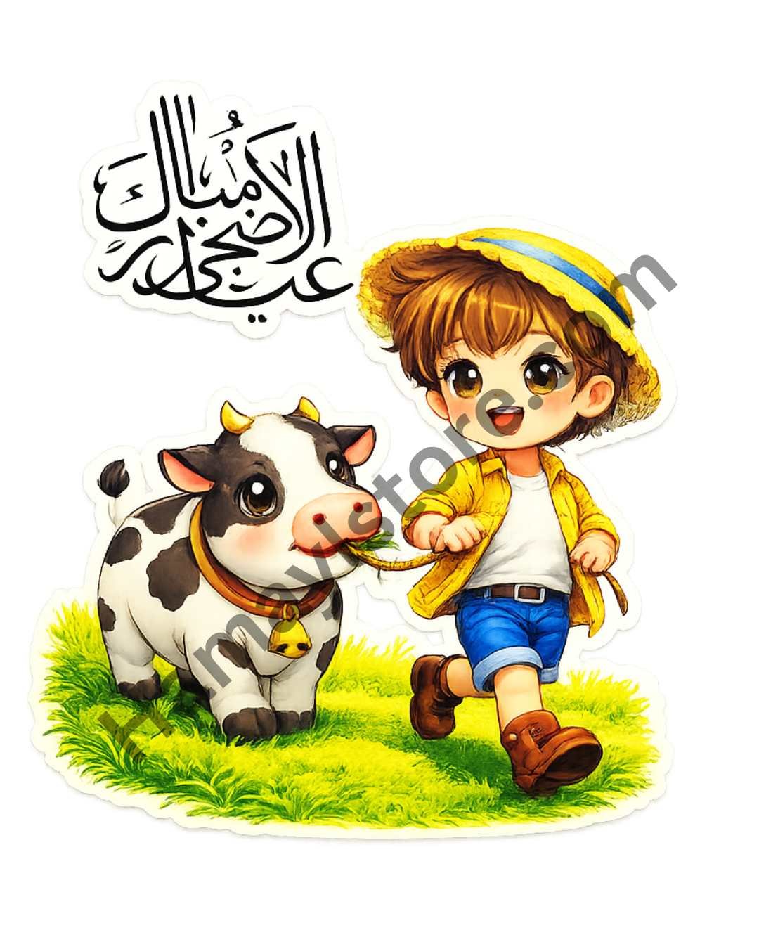 Eid ul Adha Boy with Cow Patch 5 Inch – Cute Cartoon – Eid-ul-Azha iron-on patch